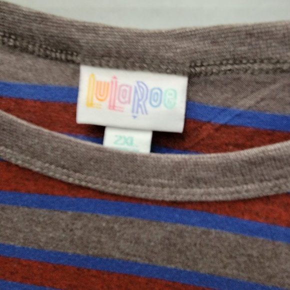 New w tags Randy LuLaRoe Size XXL 2XL Longer Gray Stripe Red Blue w Solid Sleeve - Picture 4 of 8